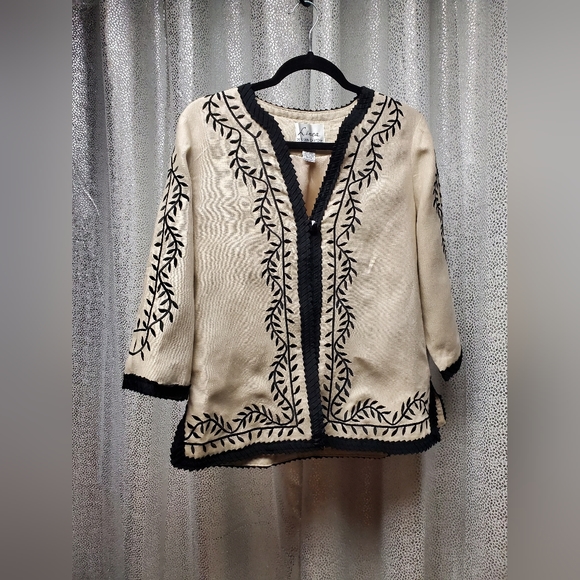 Linea by Louis Dellâ Olio Womens Jacket Linen Embroidered One Button - Picture 6 of 7